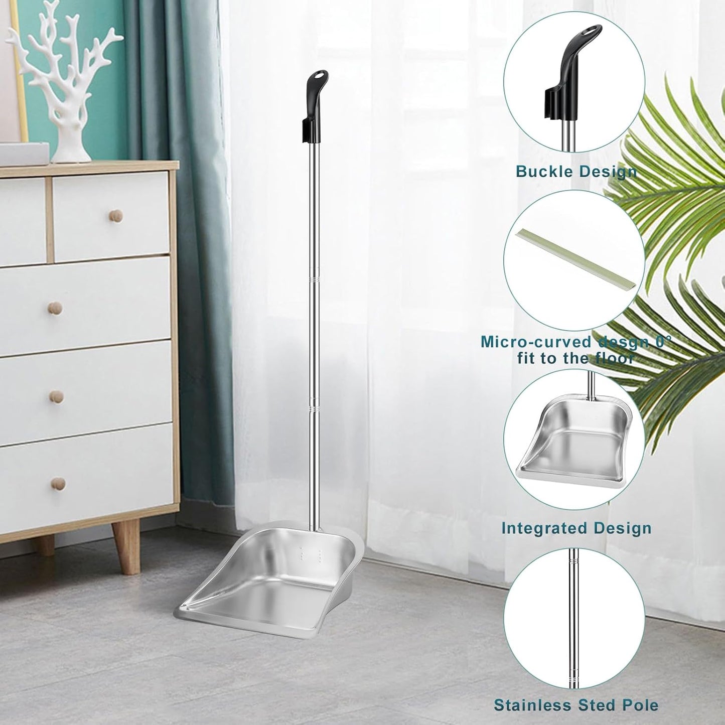 Yangbaga Long Handled Dust Pan and Broom Set for Home,Heavy Duty Metal Dustpans and Brooms,Upright Stand Up Design,54"Outdoor Broom and 38" Dustpan Combo for,Lobby Floor, Yard,Home Kitchen Office Use