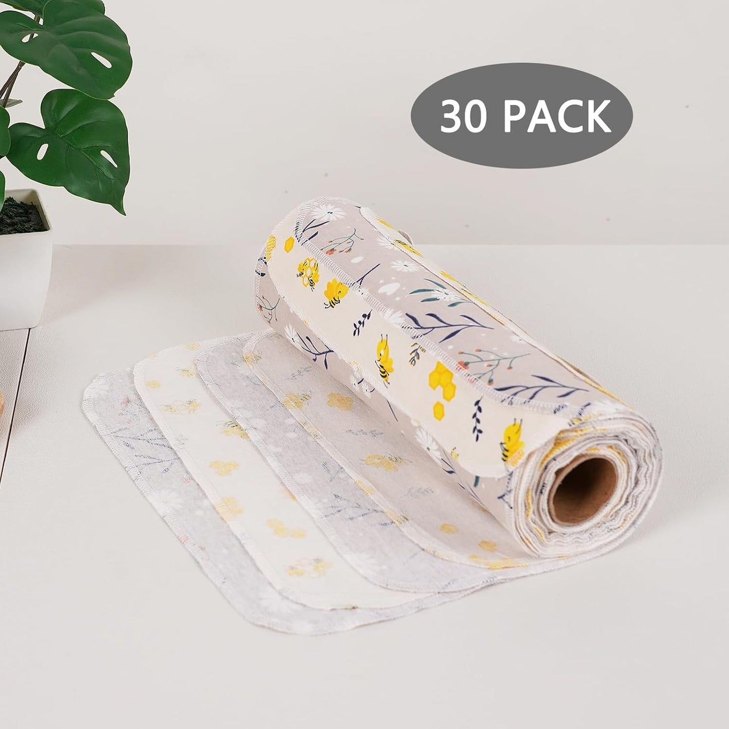 Reusable Dishcloths Kitchen Towels Cotton: 30 Packs 10X10 Washable Roll Paperless Paper Towels Absorbent Dishcloths Set Dish Tea Towel for Kitchen Drying (30Daisy, 10×10")