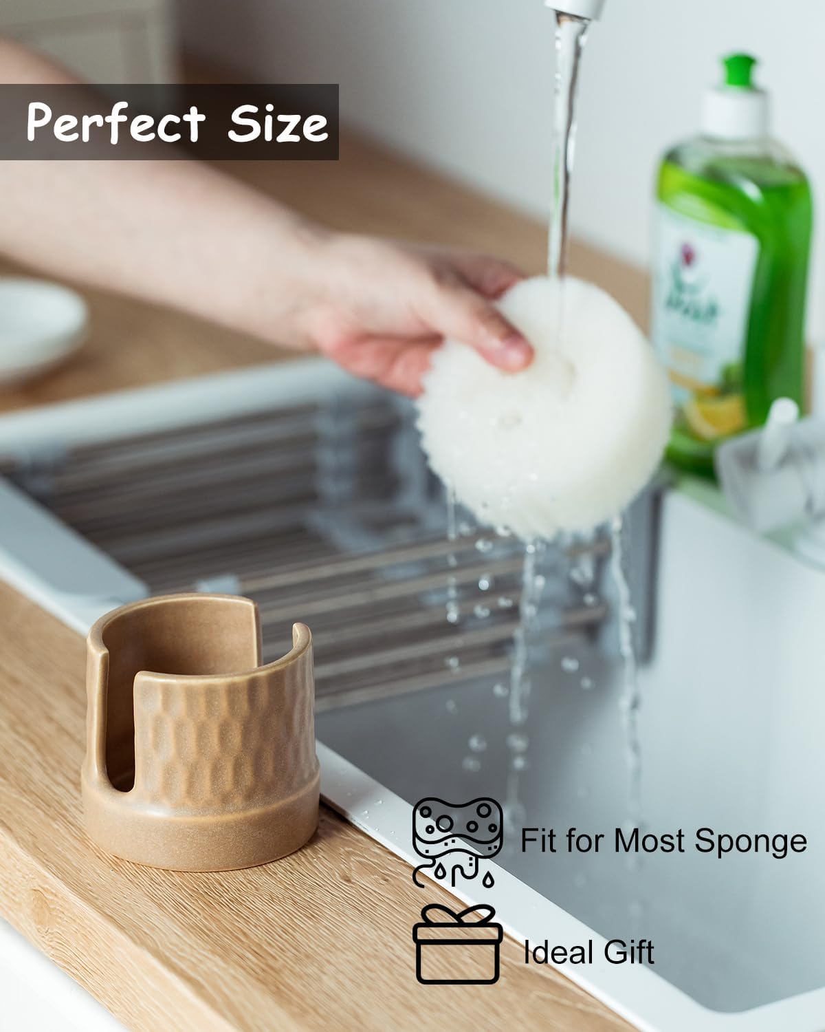 Zoeeker Sponge Holder for Kitchen Sink, Ceramic Dish Sponge Dish Rack Scrubby Caddy Kitchen Organizer Cute Sink Caddy Organizer, Farmhouse Decor, Speckled Glaze