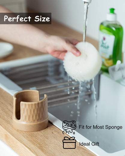 Zoeeker Sponge Holder for Kitchen Sink, Ceramic Dish Sponge Dish Rack Scrubby Caddy Kitchen Organizer Cute Sink Caddy Organizer, Farmhouse Decor, Speckled Glaze