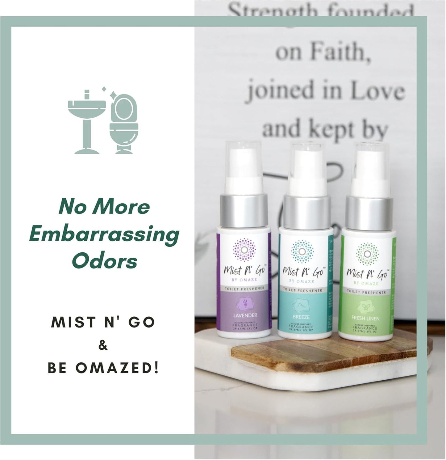 Mist N’ Go by Omaze Travel Bathroom Spray for Toilet Spray Odor Eliminator - Travel Toilet Spray for Bathroom Air Freshener Spray for Bathroom Deodorizer - Clean Mix, Travel Size (1oz x2)