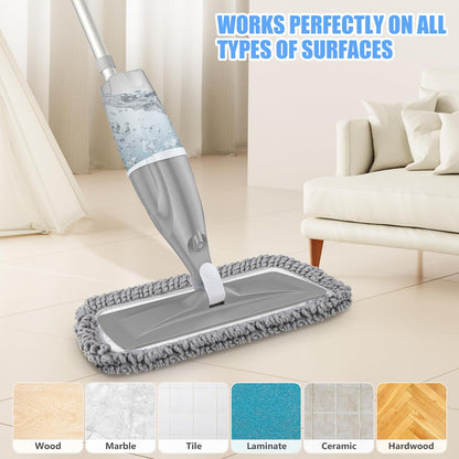 Microfiber Spray Mop for Floors Cleaning: Wet Dry Hardwood Floor Mops with 3 Washable Reusable Pads for Swiffer Powermop - Flat Mop with Sprayer for Tile Wood Laminate Vinyl Marble