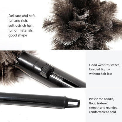Retractable Ostrich Feather Duster for Cleaning, Fluffy and Natural Feather Duster with Retractable Handle， Reusable Eco-Friendly Handheld Cleaning Supplies (15 inch)