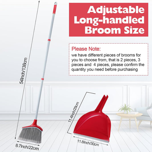 3 Pcs Broom and Dustpan Set 54 Inch Indoor Broom with Dust Pan Combo Set for Home Angle Broom and Dust Pan Kitchen Broom for Floor Cleaning