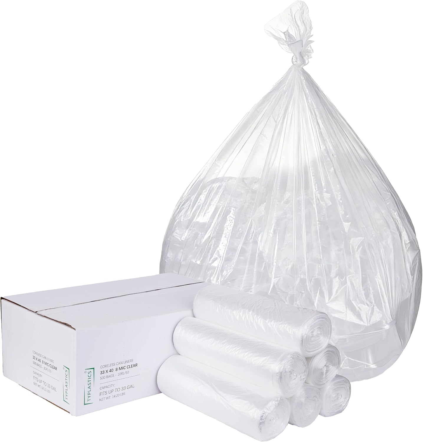 TYPLASTICS 40-45 Gallon Clear Trash Can Liners - 40" x 48" – High Density Garbage Bags - Case of 250 – Multipurpose for Office, Outdoor, Recycling, Industrial and Commercial