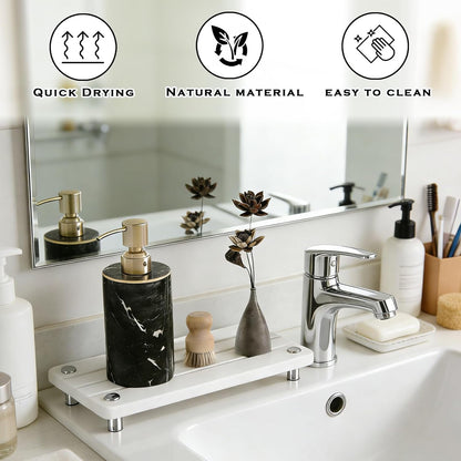 Instant Dry Sink Tray, Anti-Slip Stone Sink Caddy, Durable Kitchen Sink Organizer, Quick Dry Water Absorbing Stone Tray for Bathroom Counter, Stone Soap Tray -Dark Gray