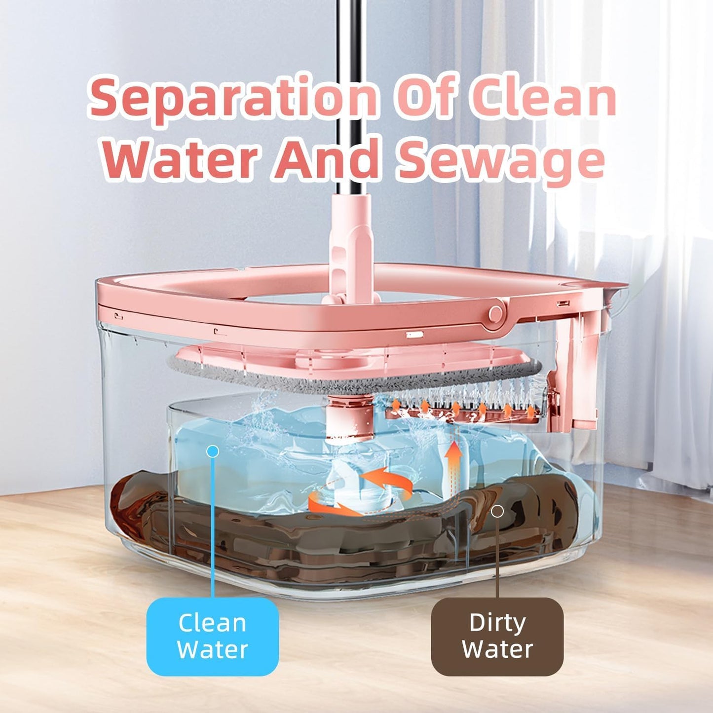 Upgraded Spin Mop and Bucket System Set, Self Separate Clean and Dirty Water, Foldable Square Standing Mop Head with Microfiber Mop Pads, Detachable Bucket (White+Blue, Mop Set with 6PC Pads)