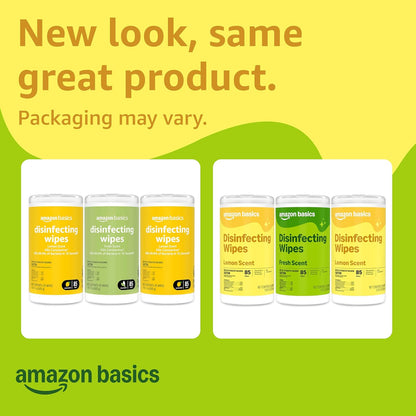 Amazon Basics Disinfecting Wipes, Lemon & Fresh Scent, Thick, Sanitizes/Cleans/Disinfects/Deodorizes, 340 Count (4 Packs of 85)