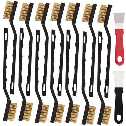 12 Pcs Mini Stainless Steel Wire Brush Set, Wire Scratch Brush with Curved Handle, Cleaning Weld Slag and Rust