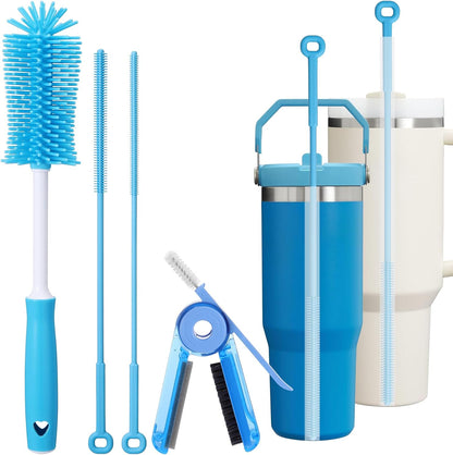 XANGNIER 5 in 1 Bottle Cleaning Brush Set,Multifunctional Water Bottle Brush and Straw Cleaner Brush,Cleaning Tool Kit for Owala/Stanley/Yeti/Simple Modern Tumbler Cup Accessories,Kitchen Gadgets