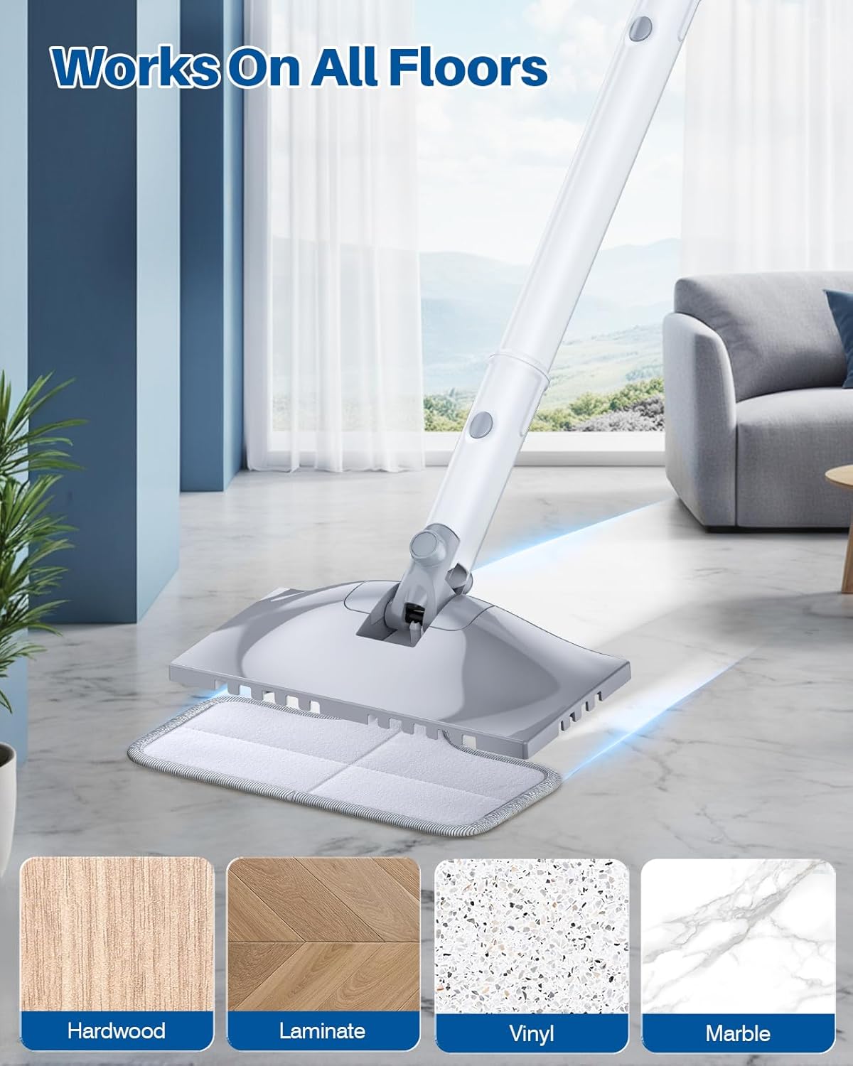 10-in-1 Steam Mop with Detachable Handheld Steamer, 350ml Tank, 10s Heat-Up, 248°F Steam Cleaner, 3-Level Control and Swivel Head for Floors, Carpets, Tiles, BBQ grill Multi-Surface Clean White