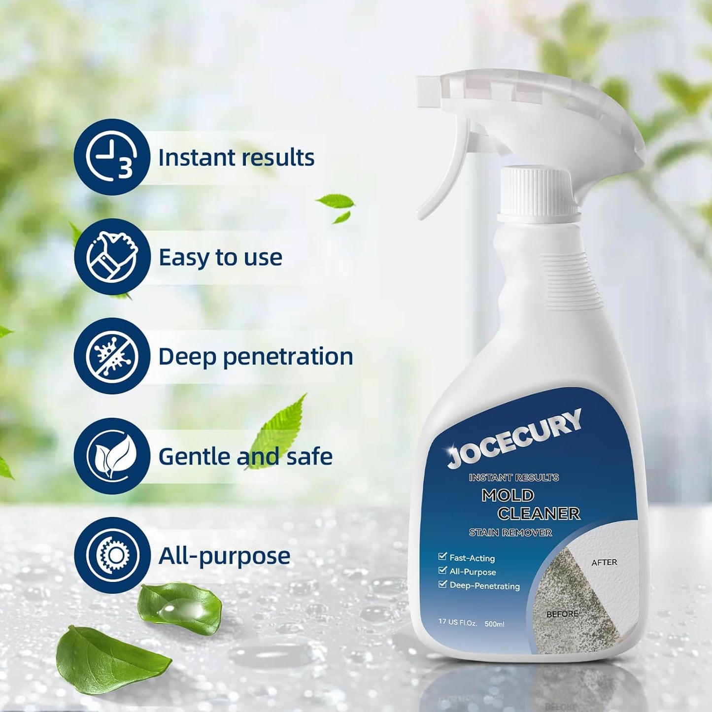 Jocecury 500ml Powerful Kitchen Degreaser Foam Spray – Multipurpose Grease Remover for Pots, Pans, Countertops & Appliances with 2-in-1 No-Rinse Dual Spray Nozzle (Lemon)