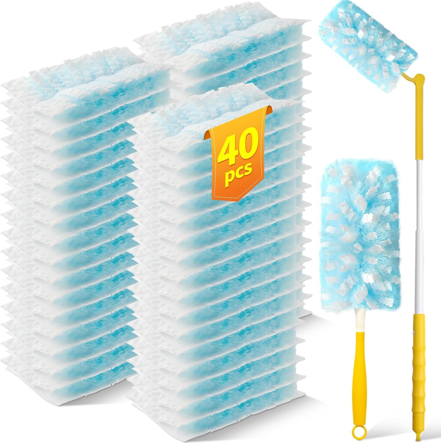 80 Count Duster Refills with 1 Short Handle & 3 ft Extendable Handle, Compatible with Swiffer Duster, 180° Disposable Microfiber Cleaning Dusters, Unscented