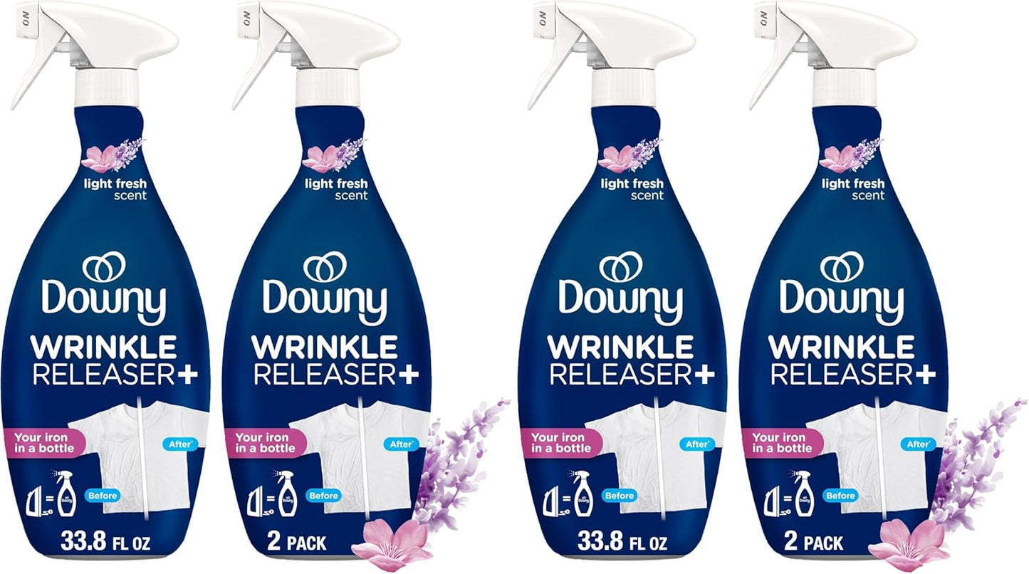 Downy Wrinkle Releaser Spray, All In One Wrinkle Release Spray, Odor Eliminator, Static Remover, Fabric Refresher & Ironing Aid for Clothes, 33.8 Fl Oz (Pack of 2), Unstopables Fresh Scent