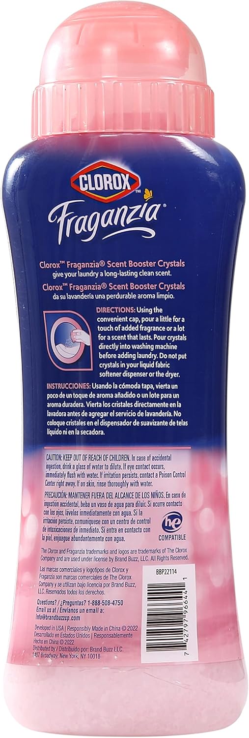 Clorox Fraganzia Laundry Scent Booster Crystals, In-Wash Fragrance Beads for Fresh-Smelling Clothes & Linens, Safe for All Fabrics & Colors, Easy-Pour Bottle, Vanilla Scent, 18 Oz, 2 Pack
