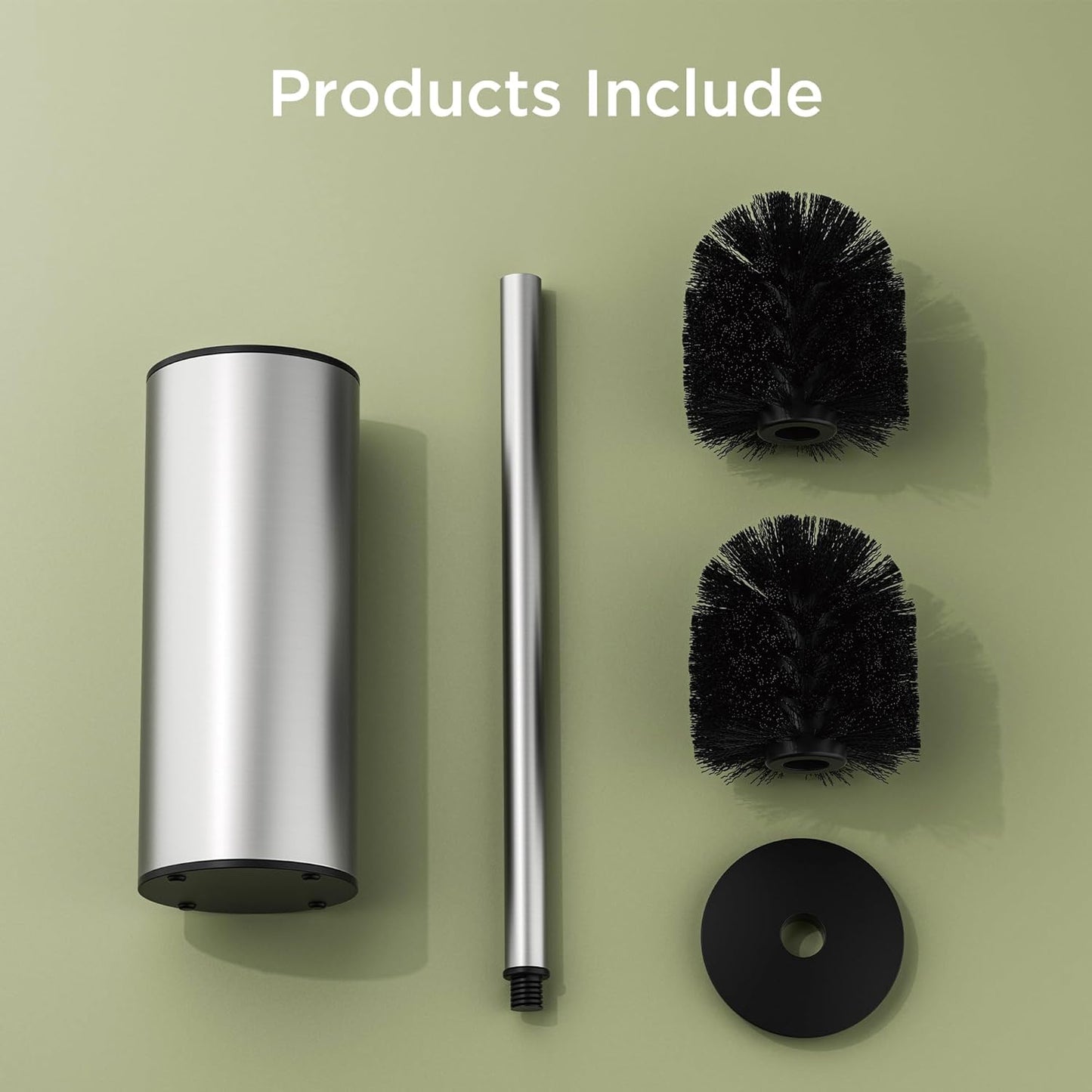 Toilet Brush and Holder Set, Toilet Bowl Brush with Heavy Duty 304 Stainless Steel Base and Extra Long Handle, Toilet Bowl Cleaners Brush for Bathroom (Matte Black)