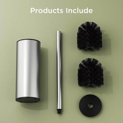 Toilet Brush and Holder Set, Toilet Bowl Brush with Heavy Duty 304 Stainless Steel Base and Extra Long Handle, Toilet Bowl Cleaners Brush for Bathroom (Matte Black)