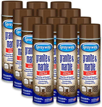 Sprayway Granite & Marble Cleaner Aerosol Spray 19oz, Pack of 12 | Foaming Action, Removes Grease, Oil, Fingerprints | Ideal for Sealed Natural Stone Surfaces, Countertops, Tabletops, Tile