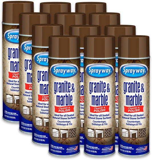 Sprayway Granite & Marble Cleaner Aerosol Spray 19oz, Pack of 12 | Foaming Action, Removes Grease, Oil, Fingerprints | Ideal for Sealed Natural Stone Surfaces, Countertops, Tabletops, Tile