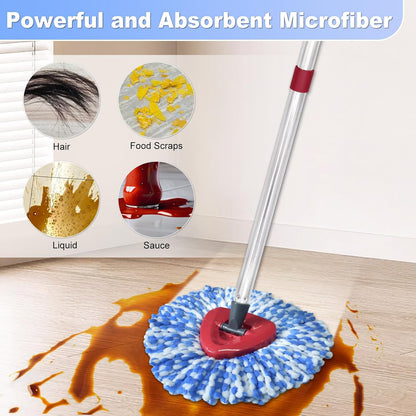 Spin Mop Replace Head, Base, Mop Handle Replacement for OCedar EasyWring 1 Tank System, Include 2 Microfiber Mop Head Replacement, 1 Sturdy Iron 30-58" Mop Handle, 1 Scrubber Head, 1 Spin Base