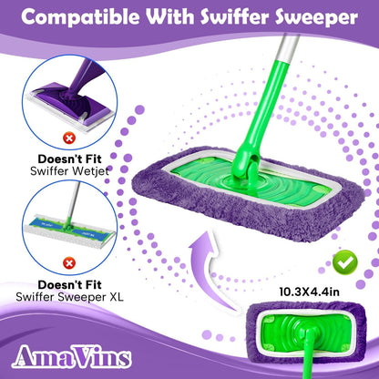 AmaVins 5 Pack Reusable Microfiber Mop Pads Compatible with Swiffer Sweeper Mop, Wet and Dry Flat mop Cover, Washable Mop Pads for Surface/Hardwood Floor Cleaning (Mop is Not Included)