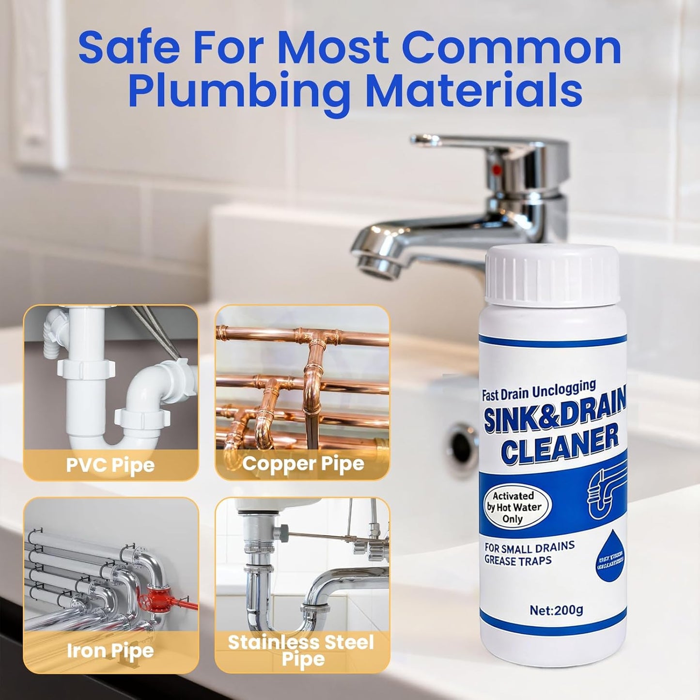 Sink Drain Clog Cleaner 400g: Upgraded Powerful Unclogger for Kitchen Sink, Bathroom Tub and Shower Drain, Effective Clog Remover