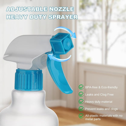 Plastic Spray Bottles Empty Spray Bottle 16.9oz/500ml 2 Pack Heavy Duty Spraying Bottles Mist/Stream Water Bottle for Cleaning Solutions, Essential Oils, Hair (Clear)