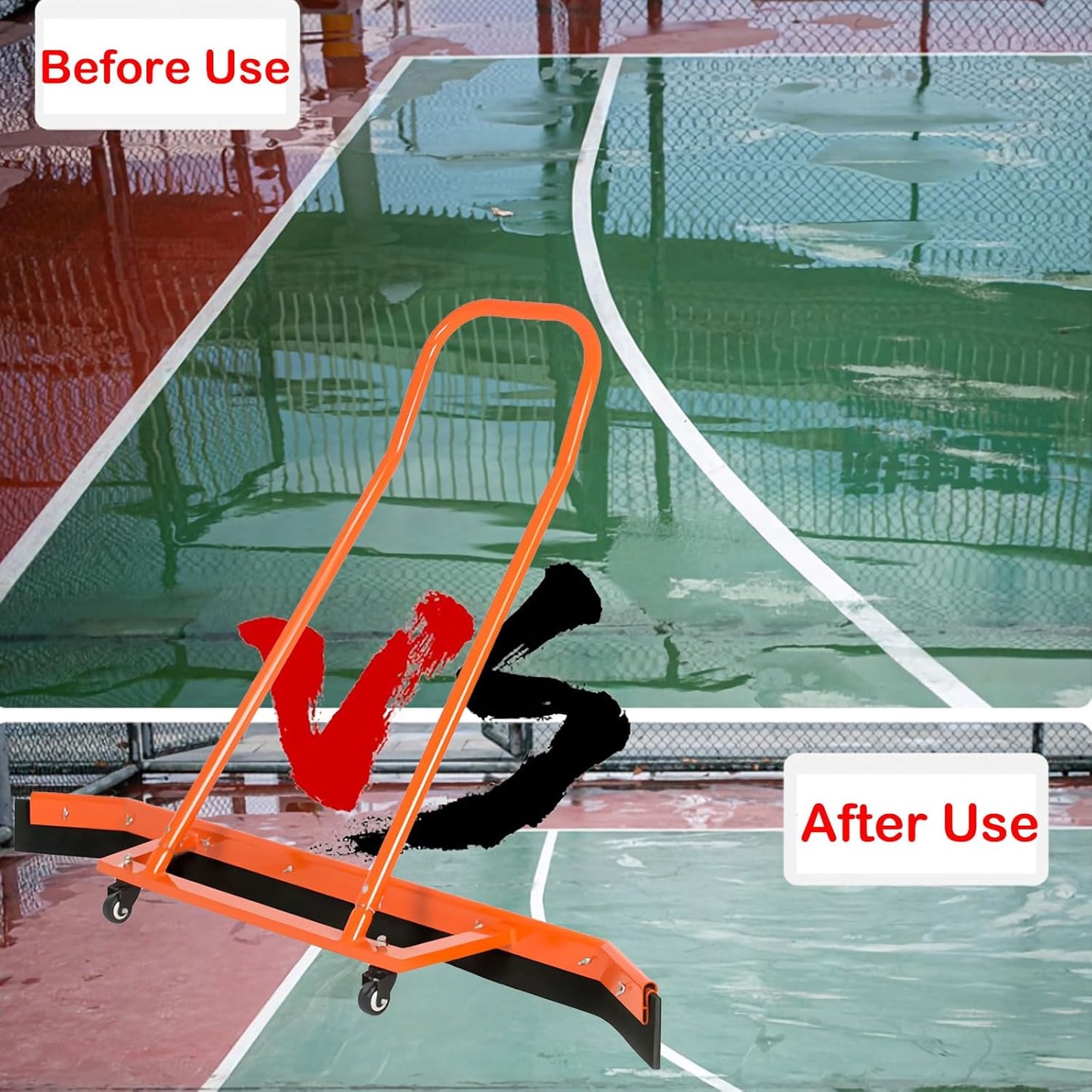 4.5FT Sport Tennis Court Squeegee Floor Squeegee Heavy Duty Commercial Squeegee for Floors with 2PCs EVA Foam Blade- Stainless Steel Silver