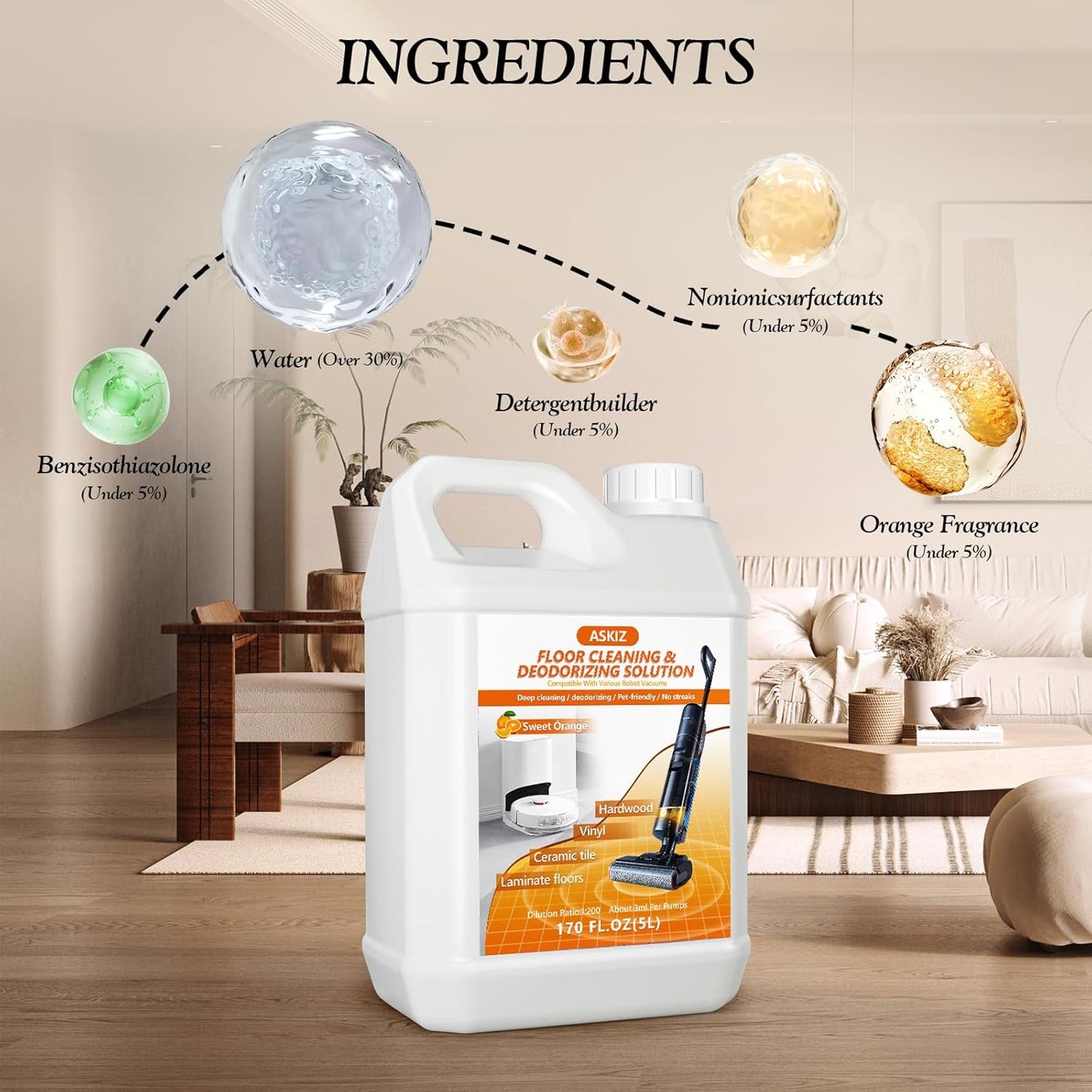 85 FL OZ Floor Cleaning Solution,Floor Cleaner for Mopping with Tineco,Deep Cleaning &Deodorizing for Roborock,Compatible with Saros Series,S8/S7 Series,Q Revo/Q Series,iFLOOR Series Wet Dry Vacuum