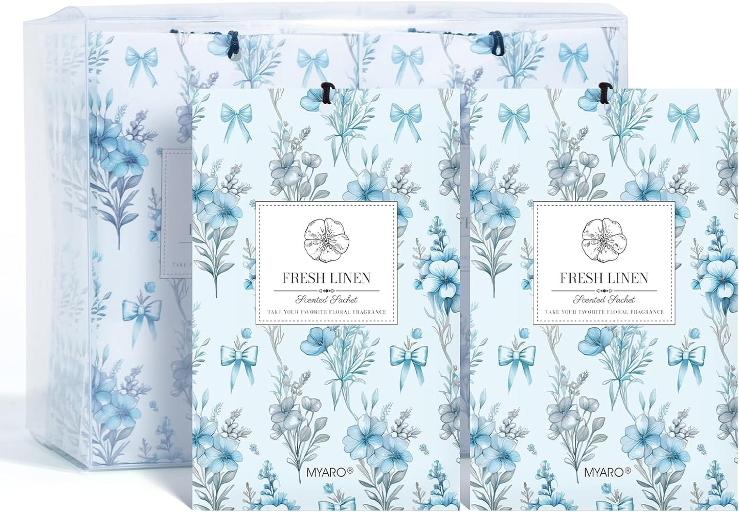 MYARO 12 Pack Fresh Linen Scented Sachets for Drawer, Closet & Car Air Freshener Bags | Odor Eliminator & Fabric Refresher | Crisp, Clean Home Fragrance Gift Set