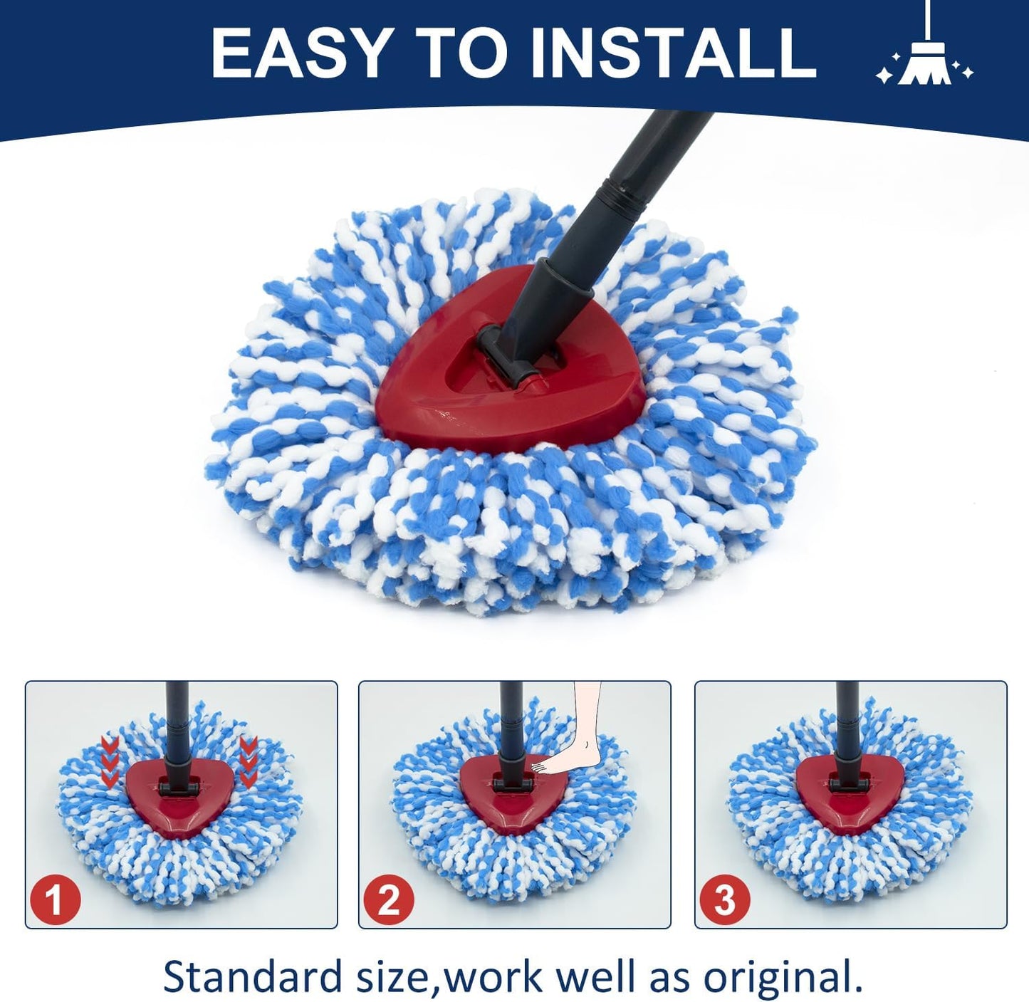 Mop Head Replacement Compatiable with Ocedar RinseClean 2-Tank System, Mircofiber Mop Heads Refill and Scrub Brush for O Cedar Rinseclean Spin Mop, 6 Pack Mop Refills & 2 Scrub Head for Floor Cleaning