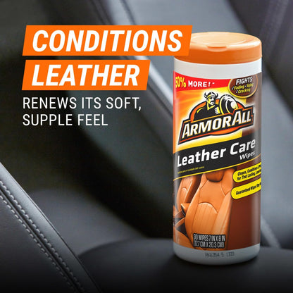 Armor All Ceramic Car Leather Cleaning Wipes, Use on Heated Seats and Leather Surfaces, Includes Extreme Protectant Wipes - 2 Count