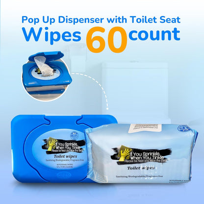 Wipe Dispenser & Toilet Wipes – 60 Count, Multipurpose Flushable Wipes, Aloe Extract, Unscented, Easy-to-Use with Pop Up Dispenser, Septic Safe, Perfect for Potty Training & Bathroom Hygiene