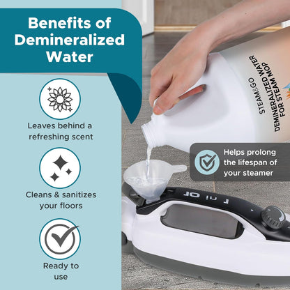 Steam & Go Demineralized Water for Steam Cleaner - PVC-Free Floor Cleaning Solution Compatible for All Steam Mops - Multi-Surface Cleaner for Home Surfaces - Tropical Bloom Scent, 32 oz