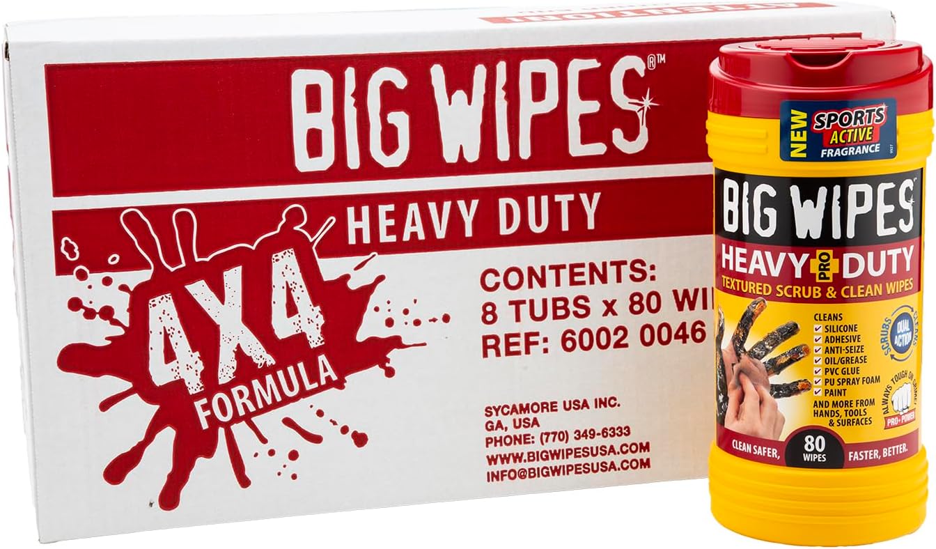 BIG WIPES Heavy Duty Industrial Hand Cleaning Wipes, Textured Scrubbing Degreaser Wipes for Mechanics and Tool Cleaner – 80 Count Canister (1 Pack)
