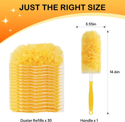 SetSail 30 Count Duster Refills for Swiffer Duster with 1 Handle Dusters for Cleaning Disposable Duster Refill Multi Surface 360 Duster Cleaner Kit for Ceiling Fan, Blind, Furniture