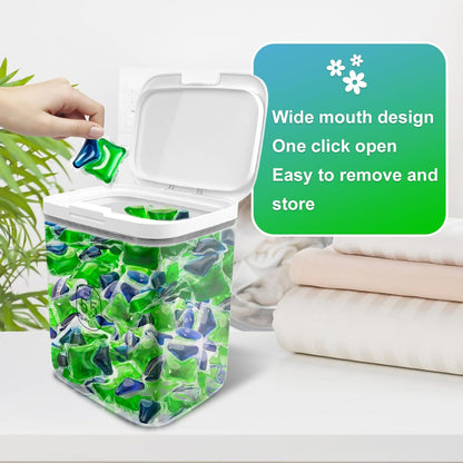 94oz/2.8L Laundry Pods Container for Room Organization Dishwasher Laundry Pod Holder with One-Press Lid and Scoop Large Capacity Holds 150 Pods Detergent Powder Container Sealed Dryer Sheet Holder