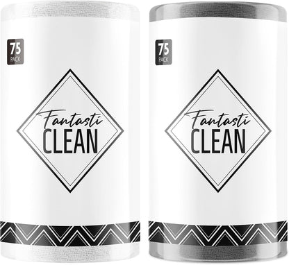 Fantasticlean Microfiber Cleaning Cloth Roll -75 Pack, Tear Away Microfiber Towels, 12" x 12", Reusable, Washable, Scratch Free, Ultra Absorbent Dishcloth for All-Around Cleaning Supplies (White)