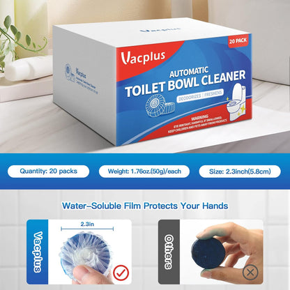 Vacplus Toilet Bowl Cleaners - 20 Pack Long-Lasting Toilet Cleaner Tablets, Prevent Stains & Deodorize, Blue & Pink