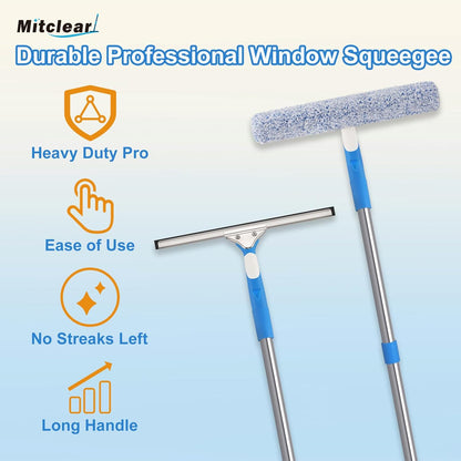 Mitclear 77'' Professional Squeegee Window Cleaner Tool with Extension Pole, Car Windshield Cleaning Kit with Long Handle, Window Washing Equipment for Indoor Outdoor Windows & Car Glass