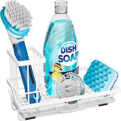 Consumest Sink Caddy, Kitchen Sponge Holder with Dish Brush Holder, Kitchen Organizer with Drip Tray for Countertop, Stainless Steel Rustproof - Silver
