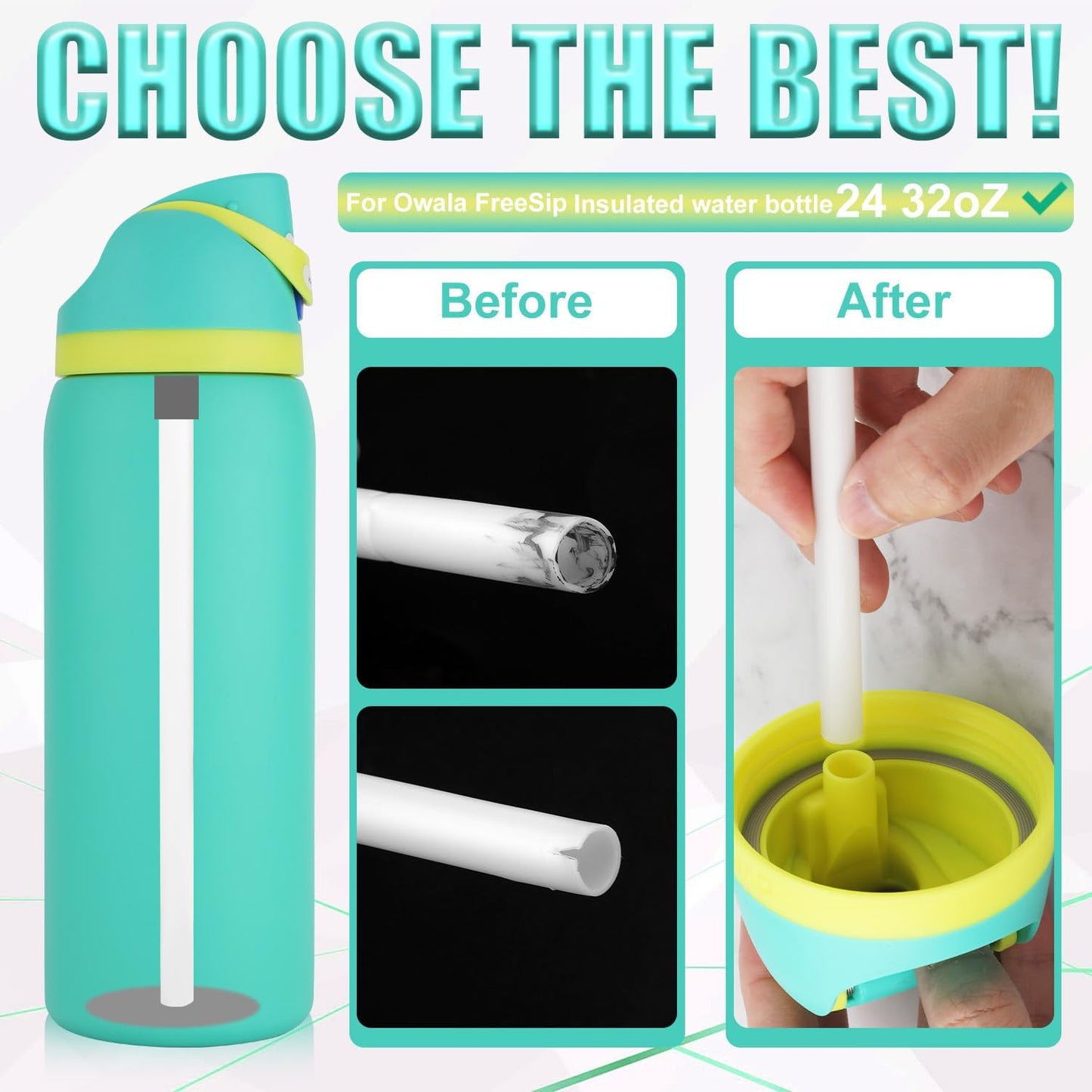 6pcs Replacement Straws for Owala Freesip 24/32oz, Reusable Plastic Straws with Cleaning Brush Tumbler Accessories Parts for Owala Flip 24/32oz Stainless Steel Insulated Water Bottle