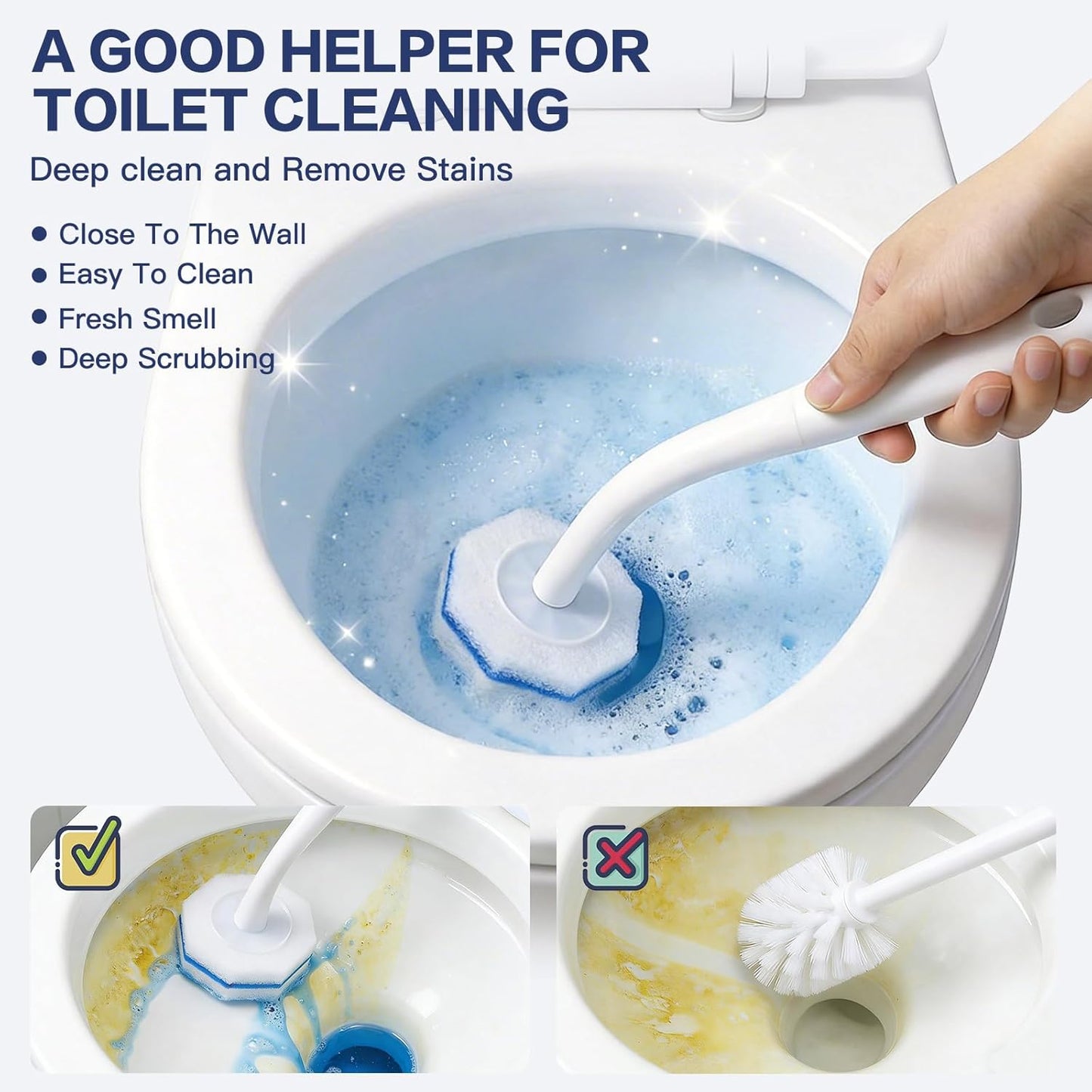 50PC Toilet Bowl Wand Refills, Disposable Toilet Brush Heads, Wall Mounted Scrubber Refill, Cleaner Refill Pads with Most Brushes for and Bathroom Cleaning