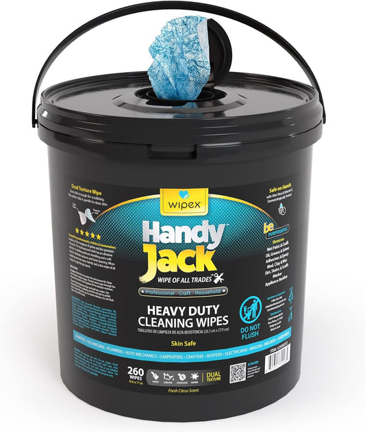 Wipex Handy Jack Heavy Duty Wipes, Dual Texture Cleaning Cloth, Use on Hands, Equipment, Tools - Removes Paint, Adhesives, Oil, Grease, & Dirt, Bulk Size, 260 Count (Pack of 1)