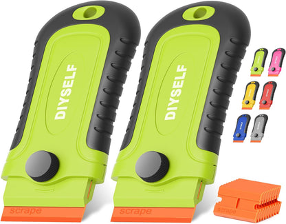 DIYSELF 1 Pack Razor Blade Scraper with 15 Extra Blades, Scraper Tool for Cleaning Window, Paint, Cooktop, Oven, Glass Stove Top Scraper, Razor Scraper with Buit-In Blade Storage