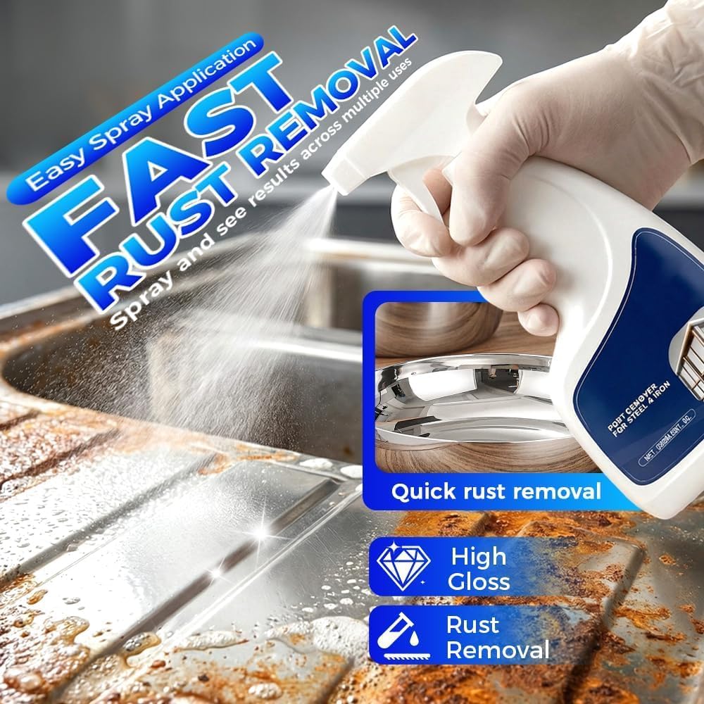 Rust Remover Spray for Metal, Heavy Duty Cleaner, Fast Acting, for Stainless Steel and Automotive Parts, 1 Pack (1)