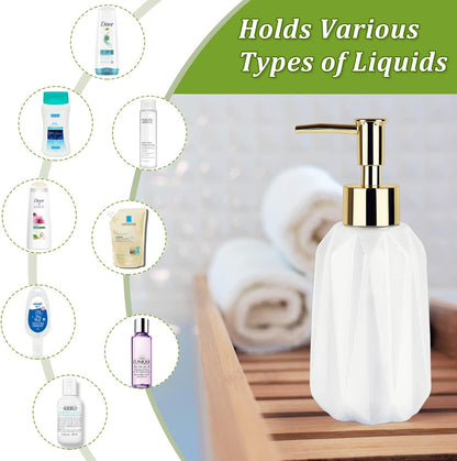 Natheeph Dish Soap Dispenser, Hand Soap Dispenser Ceramic Bottle, Refillable Liquid Great for Kitchen Dish Soap, Hand Soap, Essential Oil & Lotion (Bright White)