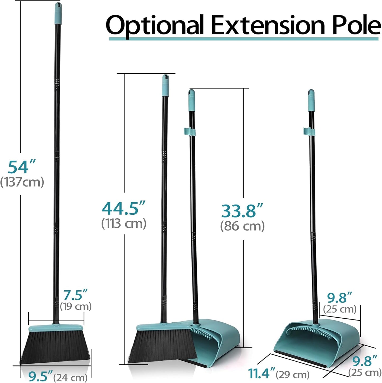 JEHONN Broom with Dustpan Combo Set, Long Handle Lightweight Indoor Broom Set, Upright Standing Dust Pan with Comb Teeth Store Sweep Set for Home Room Kitchen Office Lobby (Rose Red)