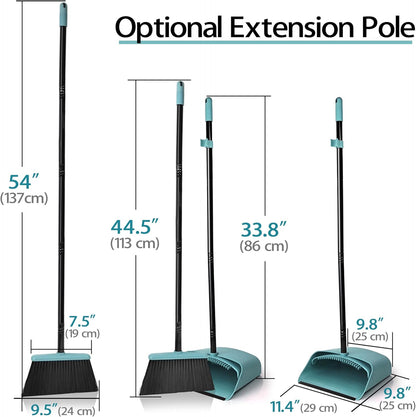 JEHONN Broom with Dustpan Combo Set, Long Handle Lightweight Indoor Broom Set, Upright Standing Dust Pan with Comb Teeth Store Sweep Set for Home Room Kitchen Office Lobby (Rose Red)