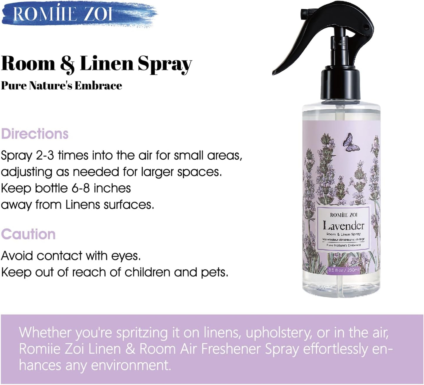 ROMIIE ZOI Room Spray Lemon, Air Freshener Spray Made with Natural Plant Extract, Scented Room Spray for Home Fragrance Fabric Spray Freshener 8.5 FL OZ